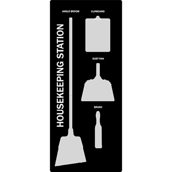 5S Housekeeping Shadow Board Broom Station Version 13 - Black Board / Gray Shadows No Broom